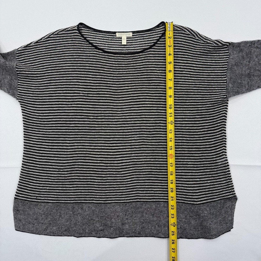 Eileen Fisher Organic Linen Short Sleeve Sweater Womens Medium Knit Striped Boxy - Picture 4 of 7